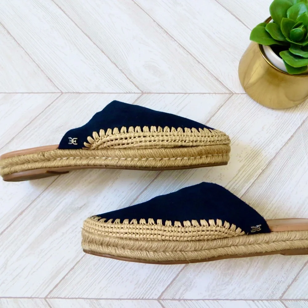 Sam Edelman Suede Espadrille Mules Austin Navy Blue SZ 7.5